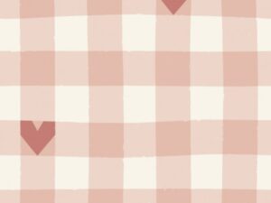 Dryžuotas audinys „Širdelės ant langelių“ – žaismingas raštas su širdelėmis ir langeliais, OEKO-TEX sertifikuotas